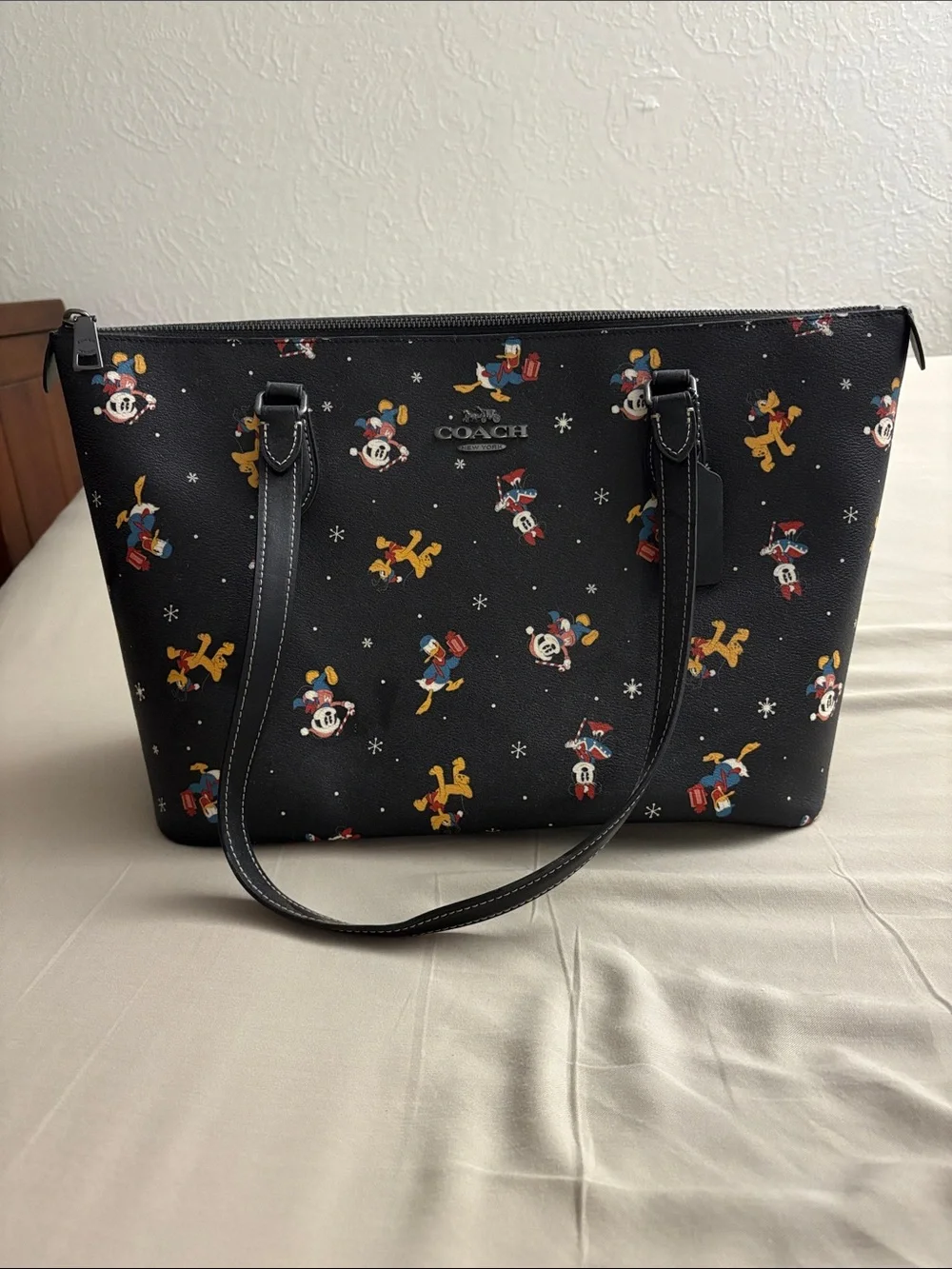 Coach Black Tote with Mickey & Friends Holiday Print - Picture 1 of 3